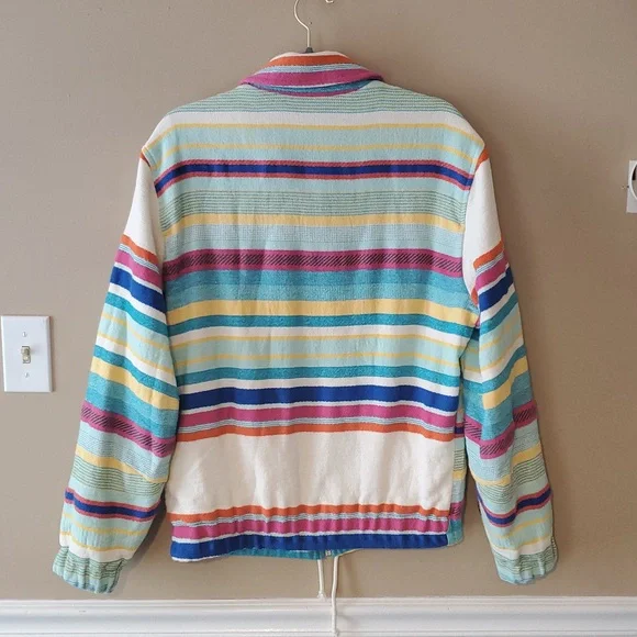 Zara Multicolored Rainbow Striped Zip Up Tapestry Jacket Size S NWOT'S